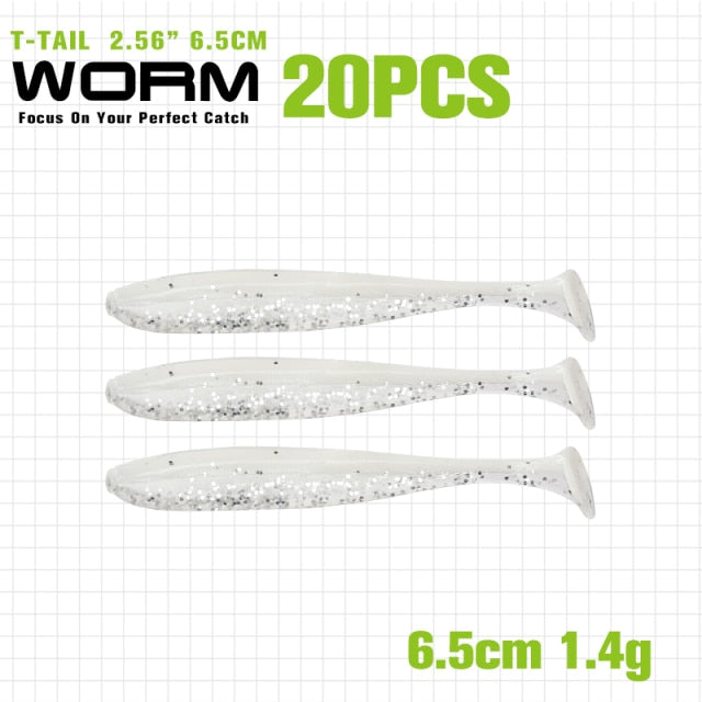 TSURINOYA NEW Fishing Lures T Tail Wrom 55mm 65mm 75mm 88mm Add Odor Attractant  Bass Artificial Soft Bait