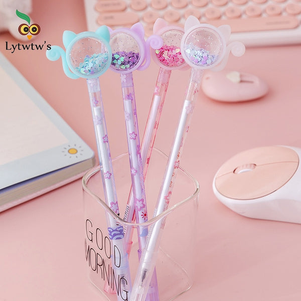 1 Pcs Lytwtw's Stationery Kawaii Gel Pen School Office Supply Novel Creative Cat Glitter Recreation Cute Gel Pen