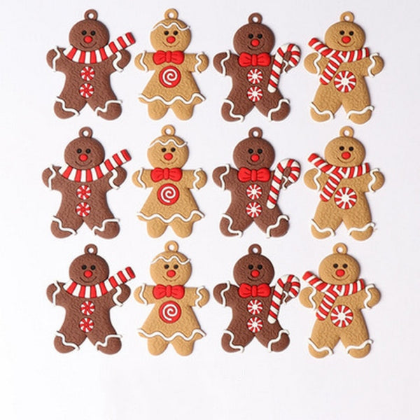 Big Sale! 12pcs Gingerbread Man Christmas Tree Ornaments Xmas Soft PVC Men Living Room Decorating Tools Festival Home Decoration