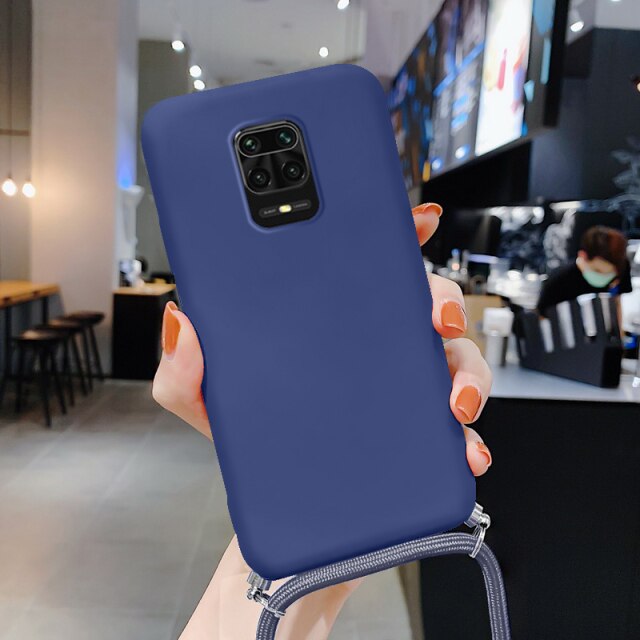 Liquid Silicone Lanyard Case For Redmi Note 10 Pro K40 Note 9 8 Mi Poco X3 Pro Mi 11 Mi 10T Pro Case Neck Strap Rope Cord Cover