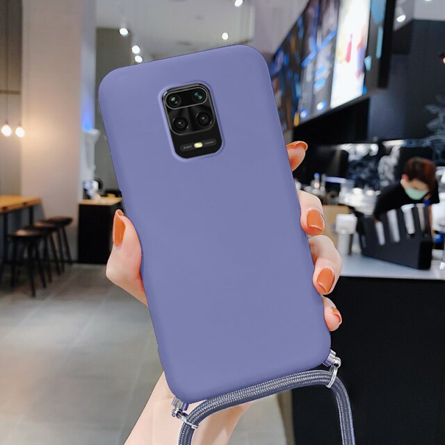 Liquid Silicone Lanyard Case For Redmi Note 10 Pro K40 Note 9 8 Mi Poco X3 Pro Mi 11 Mi 10T Pro Case Neck Strap Rope Cord Cover