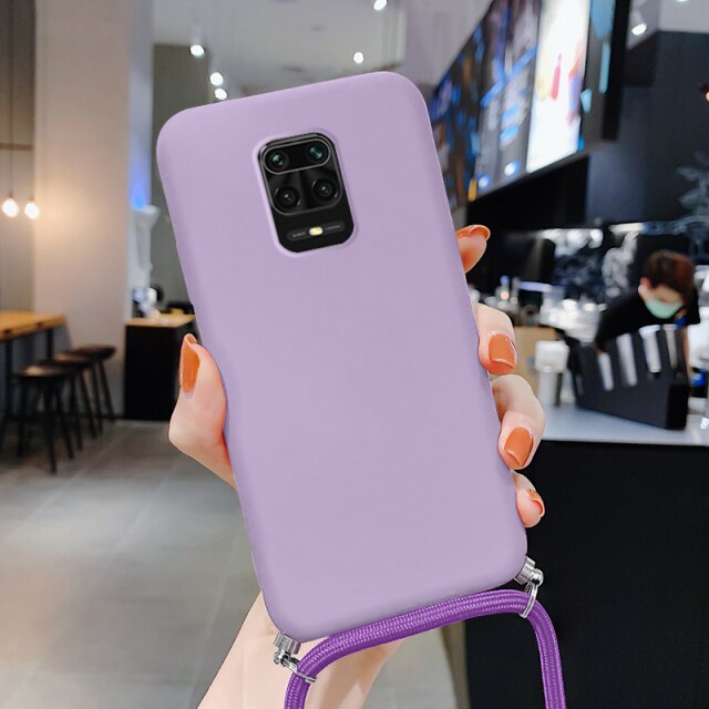 Liquid Silicone Lanyard Case For Redmi Note 10 Pro K40 Note 9 8 Mi Poco X3 Pro Mi 11 Mi 10T Pro Case Neck Strap Rope Cord Cover