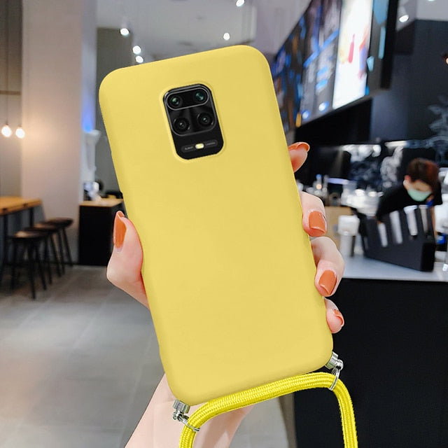 Liquid Silicone Lanyard Case For Redmi Note 10 Pro K40 Note 9 8 Mi Poco X3 Pro Mi 11 Mi 10T Pro Case Neck Strap Rope Cord Cover