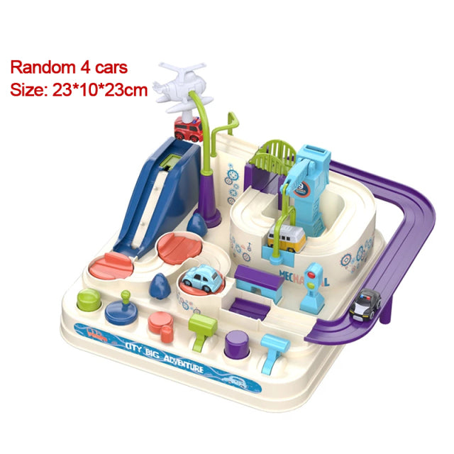4 Cars Rail Car Train Track Toys for Kids Montessori Boys Girls Xmas Gifts Racing Cars Mechanical Adventure Brain Table Game