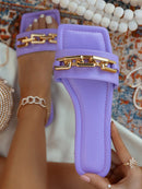 Women's Slippers 2021 Summer Transparent Chain Luxury Square Head Flat Heel Female plus size outdoor beach women slides Sandals