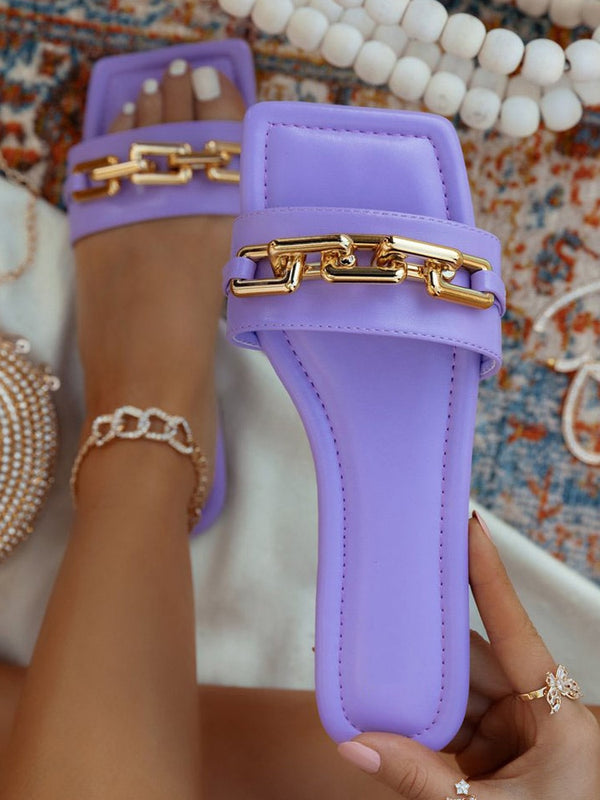 Women's Slippers 2021 Summer Transparent Chain Luxury Square Head Flat Heel Female plus size outdoor beach women slides Sandals