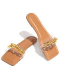 Women's Slippers 2021 Summer Transparent Chain Luxury Square Head Flat Heel Female plus size outdoor beach women slides Sandals