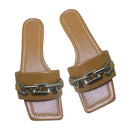 Women's Slippers 2021 Summer Transparent Chain Luxury Square Head Flat Heel Female plus size outdoor beach women slides Sandals