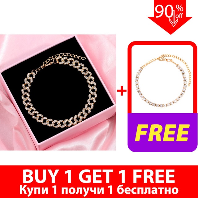 New Fashion Chunky Metal Chain Anklet For Women Men Rhinestone Gold Silver Color Cuban Foot Bracelet Punk Hip Hop Rock Jewelry