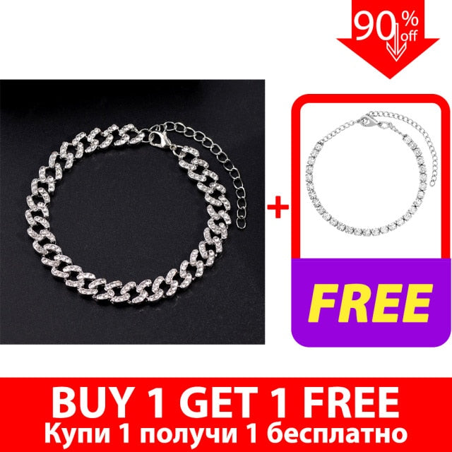New Fashion Chunky Metal Chain Anklet For Women Men Rhinestone Gold Silver Color Cuban Foot Bracelet Punk Hip Hop Rock Jewelry