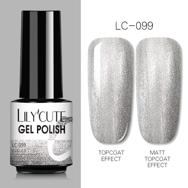 LILYCUTE Glitter Nail Gel Polish  Nail Color Glitter Sequins Matte Effect Gel Long Lasting Base Top Coat Nail Art
