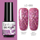LILYCUTE Glitter Nail Gel Polish  Nail Color Glitter Sequins Matte Effect Gel Long Lasting Base Top Coat Nail Art