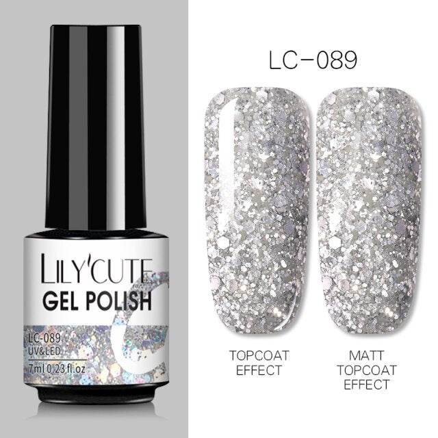 LILYCUTE Glitter Nail Gel Polish  Nail Color Glitter Sequins Matte Effect Gel Long Lasting Base Top Coat Nail Art