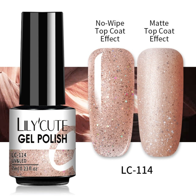 LILYCUTE Glitter Nail Gel Polish  Nail Color Glitter Sequins Matte Effect Gel Long Lasting Base Top Coat Nail Art