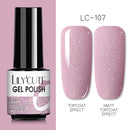 LILYCUTE Glitter Nail Gel Polish  Nail Color Glitter Sequins Matte Effect Gel Long Lasting Base Top Coat Nail Art