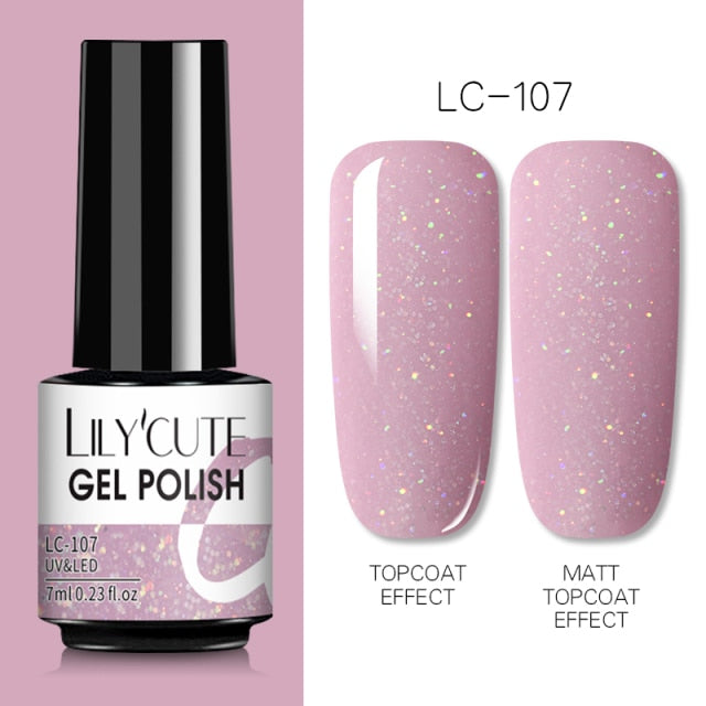LILYCUTE Glitter Nail Gel Polish  Nail Color Glitter Sequins Matte Effect Gel Long Lasting Base Top Coat Nail Art