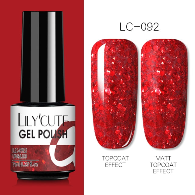 LILYCUTE Glitter Nail Gel Polish  Nail Color Glitter Sequins Matte Effect Gel Long Lasting Base Top Coat Nail Art