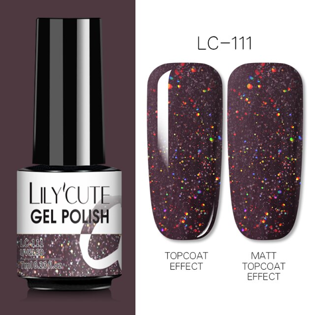 LILYCUTE Glitter Nail Gel Polish  Nail Color Glitter Sequins Matte Effect Gel Long Lasting Base Top Coat Nail Art