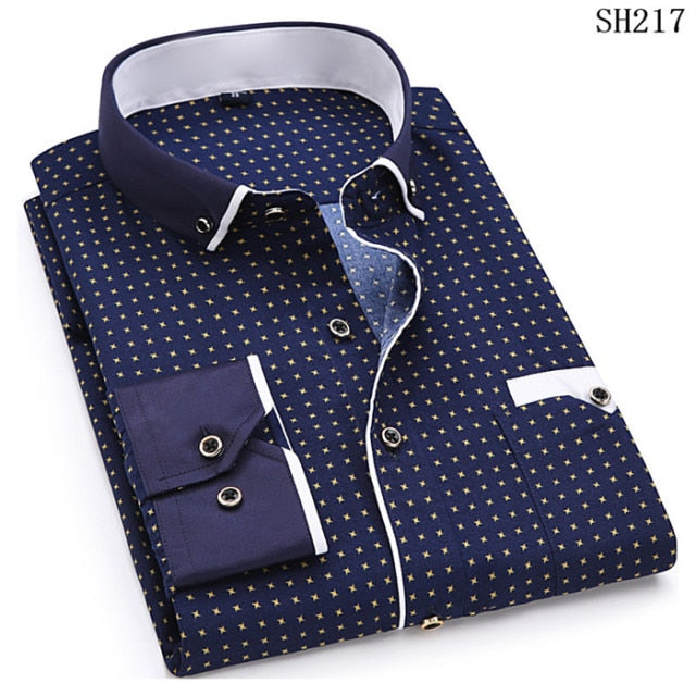 2021 Men Fashion Casual Long Sleeved Printed Shirt Slim Fit Male Social Business Dress Shirts Brand For Men Soft Comfortable