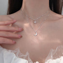 925 Sterling Silver Simple Stars Double Layer Choker Shiny Zircon Moon Pendants Necklaces For Women Gift Fine Jewelry NK092