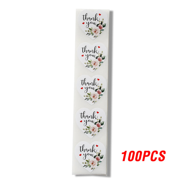 100-500pcs Thank You Stickers Heart Floral Seal Labels Cute Paper Stickers For Wedding Party Cards Envelope Stationery Stickers