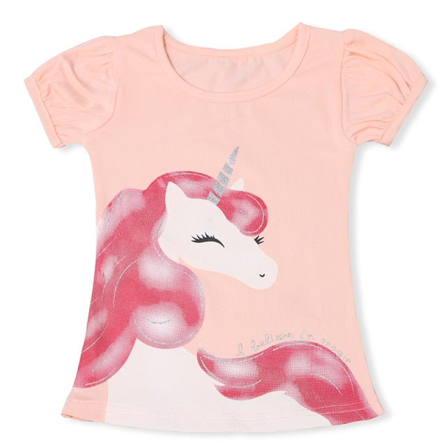 2021 Summer Fashion Unisex Unicorn T-shirt Children Boys Short Sleeves White Tees Baby Kids Cotton Tops For Girls Clothes 3 8Y