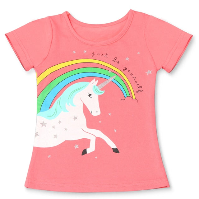 2021 Summer Fashion Unisex Unicorn T-shirt Children Boys Short Sleeves White Tees Baby Kids Cotton Tops For Girls Clothes 3 8Y