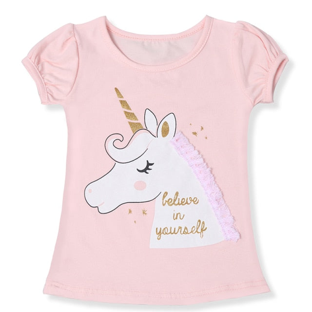2021 Summer Fashion Unisex Unicorn T-shirt Children Boys Short Sleeves White Tees Baby Kids Cotton Tops For Girls Clothes 3 8Y