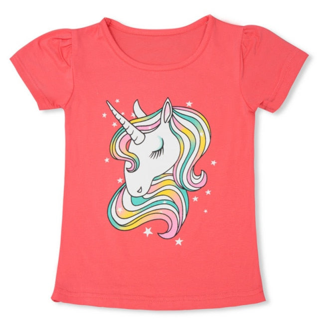 2021 Summer Fashion Unisex Unicorn T-shirt Children Boys Short Sleeves White Tees Baby Kids Cotton Tops For Girls Clothes 3 8Y