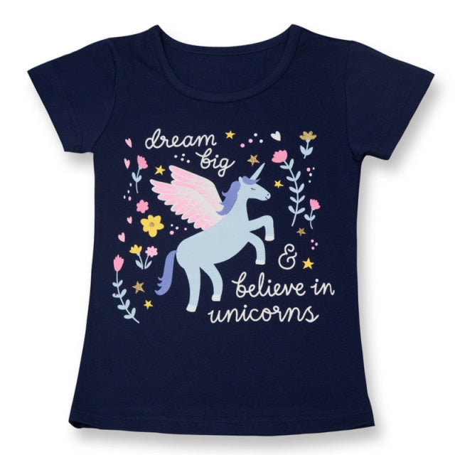 2021 Summer Fashion Unisex Unicorn T-shirt Children Boys Short Sleeves White Tees Baby Kids Cotton Tops For Girls Clothes 3 8Y