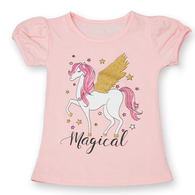 2021 Summer Fashion Unisex Unicorn T-shirt Children Boys Short Sleeves White Tees Baby Kids Cotton Tops For Girls Clothes 3 8Y