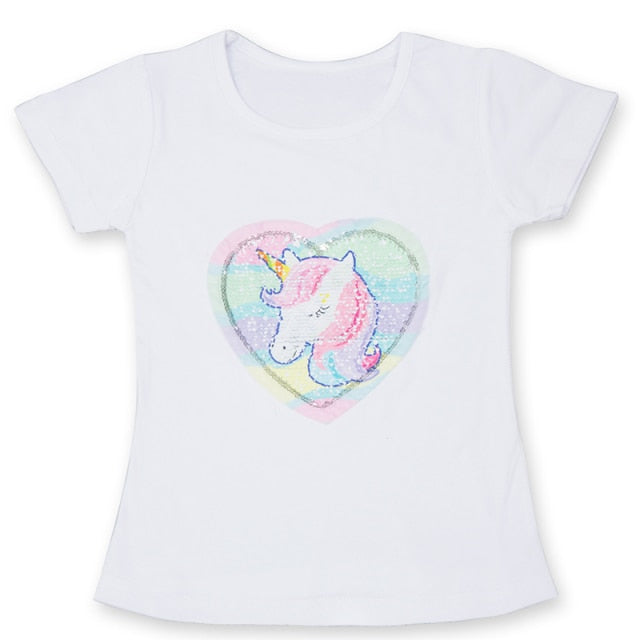 2021 Summer Fashion Unisex Unicorn T-shirt Children Boys Short Sleeves White Tees Baby Kids Cotton Tops For Girls Clothes 3 8Y