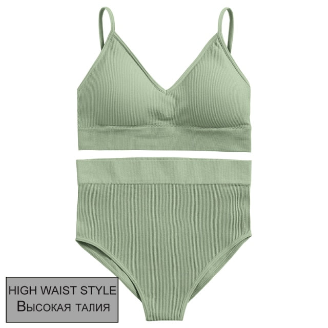 FINETOO Women Seamless Bra Set Bra Top + Pantys Brassiere Fitness Underwear Lingerie Women's Swimwear Push Up Sexy Tank Top Girl