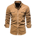 2020 New Single Breasted 100% Cotton Men's Shirt Business Casual Fashion Solid Color Corduroy Men Shirts Autumn Slim Shirt Men