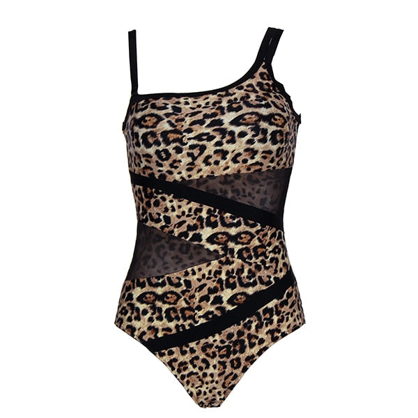 Andzhelika Sexy One Shoulder One Piece Swimsuit 2021 New Off Shoulder Mesh Patchwork Swimwear Bodysuit Bathing Suit Monokini