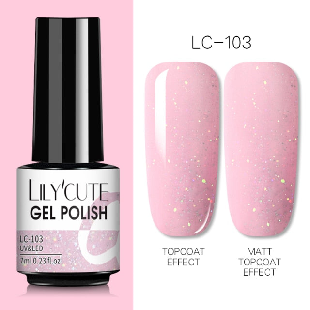 LILYCUTE Fluorescent Nail Gel Polish  Nail Color Glitter Sequins Matte Effect Gel Long Lasting Base Top Coat Nail Art