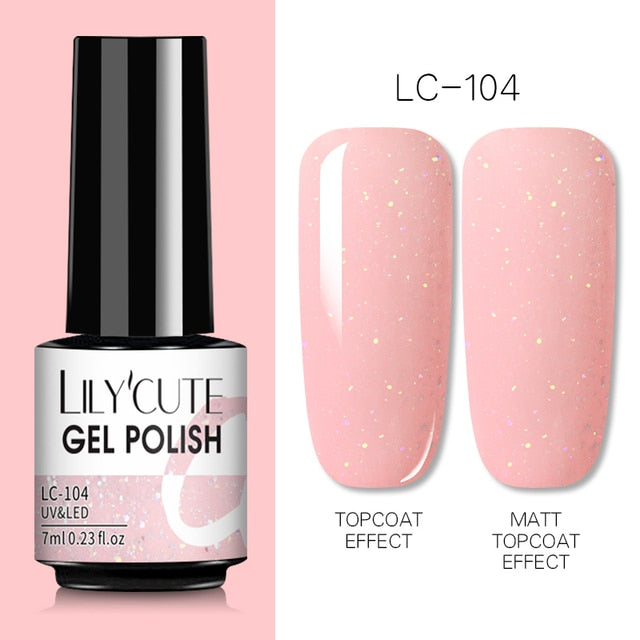 LILYCUTE Fluorescent Nail Gel Polish  Nail Color Glitter Sequins Matte Effect Gel Long Lasting Base Top Coat Nail Art
