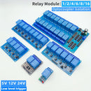 5/12/24V 1/2/4/6/8/16 relay module 8 channels, with optocoupler relay output 1 2 4 6 relay module 8 channels Low level trigger