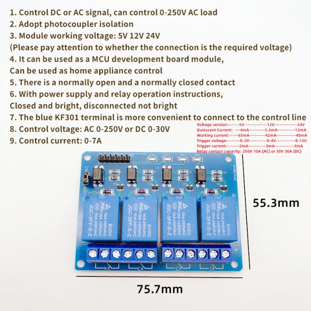 5/12/24V 1/2/4/6/8/16 relay module 8 channels, with optocoupler relay output 1 2 4 6 relay module 8 channels Low level trigger