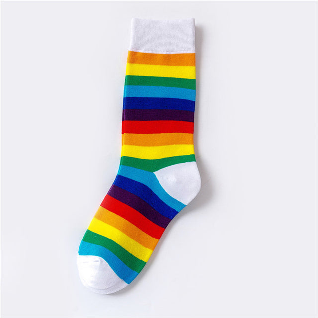 Fashion Socks Cotton Rainbow Stripes Christmas Gift Classic Warm Casual Tide Harajuku Funny Cute Pop Korean Socks For Women