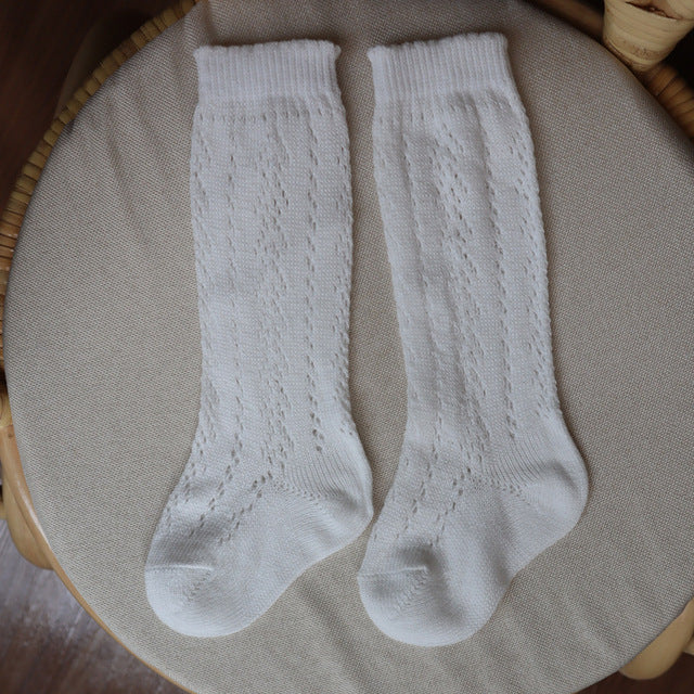 Summer Kids Socks Floral Big Bow Toddlers Girls knee High Long Sock Soft Cotton Hollow Out Baby Socks Mesh Girl Princess Socken