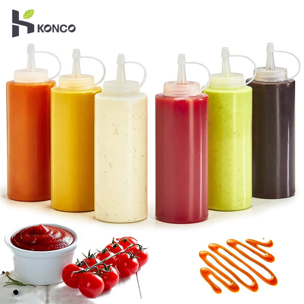 Konco Condiment Squeeze Bottles ,For Ketchup Mustard Mayo Hot Sauces Olive Oil Bottles Kitchen Gadget