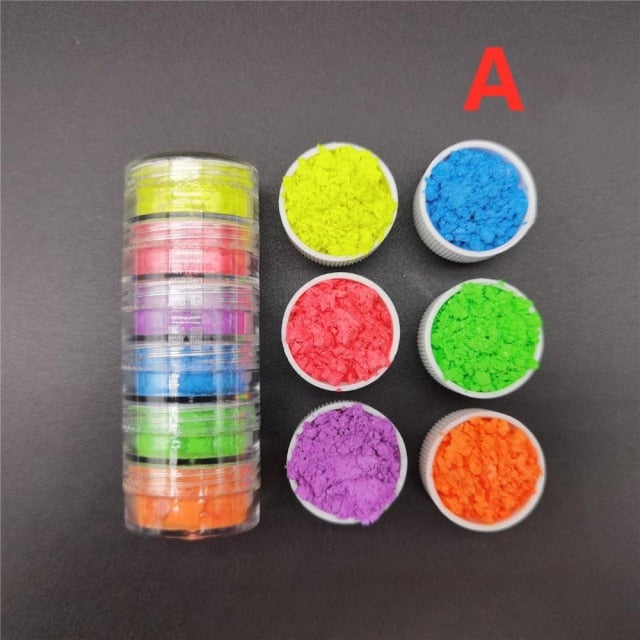 Neon Phosphor Pigment Powder Set Fluorescent Nail Glitter Eye Powder Manicure Decoration Nail Art Dust Pigment Paillettes