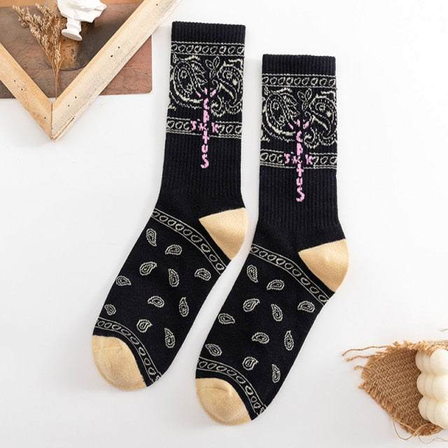 Men socks Travis Scott Skate Crew Socks Men Sport Travis Scott Cactus Jack Bandanas Socks Streetwear Hip Hop