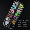 12 grid box 60Pcs 3D Cute Bear/Butterfly Resin Nail Art Decorations Aurora Rhinestone for Nails Glitter DIY Manicure Accessories