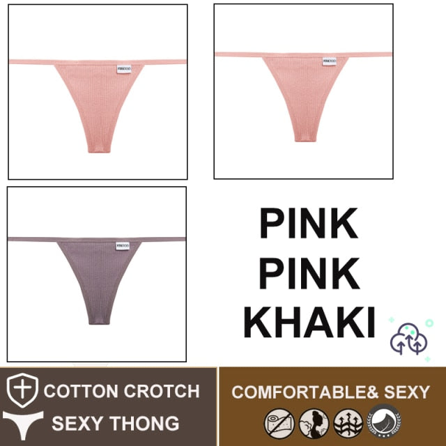 FINETOO 3PCS/Set M-XL Sexy G-string Panties Cotton Women's Underwear Girls Female Underpant Pantys Ladies Bikini Thong Lingerie