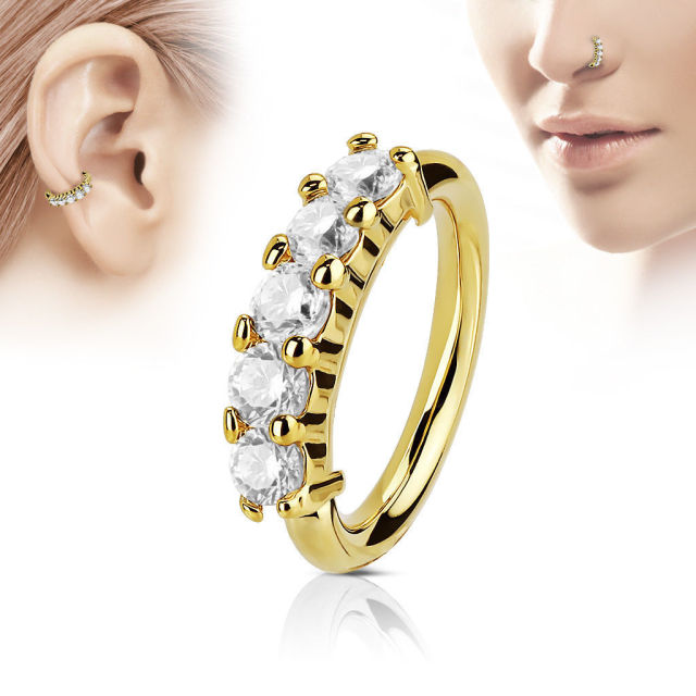 1 Pcs Piercing Nose Ring Expander Seamless Segment Ear Nose Hoops Gold Color Cz Tragus Cartilage Earrings Nostril Body Jewelry