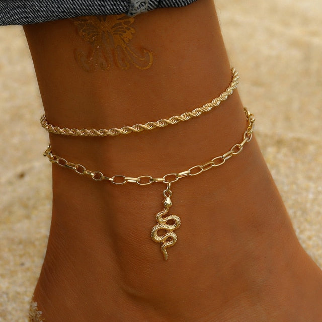 IPARAM Women's Anklet Bohemian Layered Heart Anklet 2021 Summer Beach Anklets On Foot Ankle Bracelets For Women Leg Chain