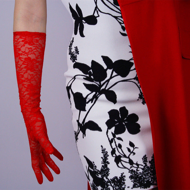 Elegant Women Ultra-Thin Long Summer Driving Cycling Sexy Black Sunscreen Gloves Female Anti-UV Elasticity Lace Mesh Gloves H98