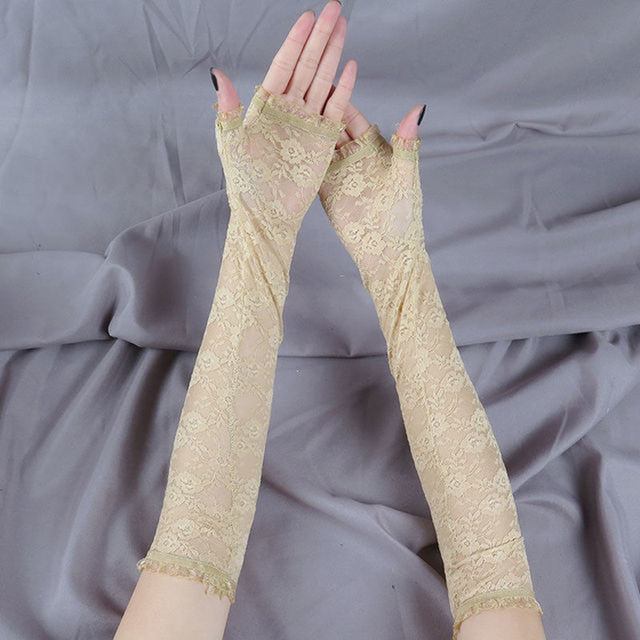 Elegant Women Ultra-Thin Long Summer Driving Cycling Sexy Black Sunscreen Gloves Female Anti-UV Elasticity Lace Mesh Gloves H98